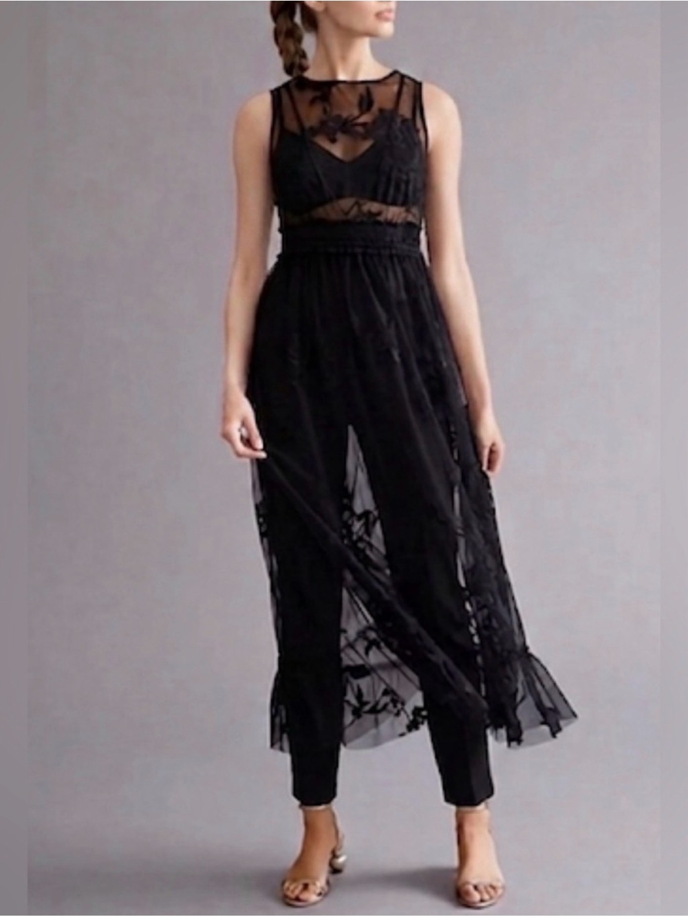 By Anthropologie Embroidered Black Mesh Maxi Dress - Picture 5 of 9